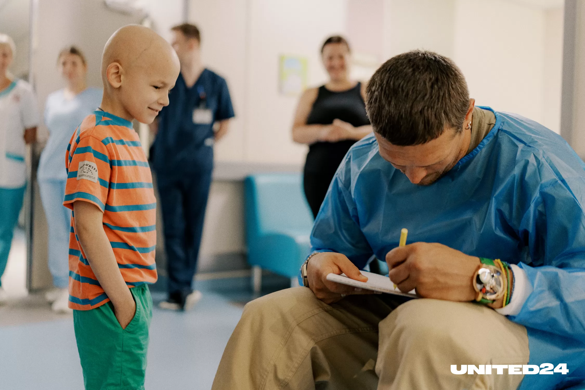 Usyk was popular with the children in the hospital