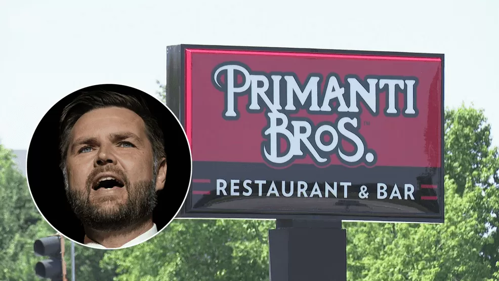 Sen. JD Vance, R-Ohio, (AP Photo/Julia Nikhinson) and a file photo of Primanti Bros. sign