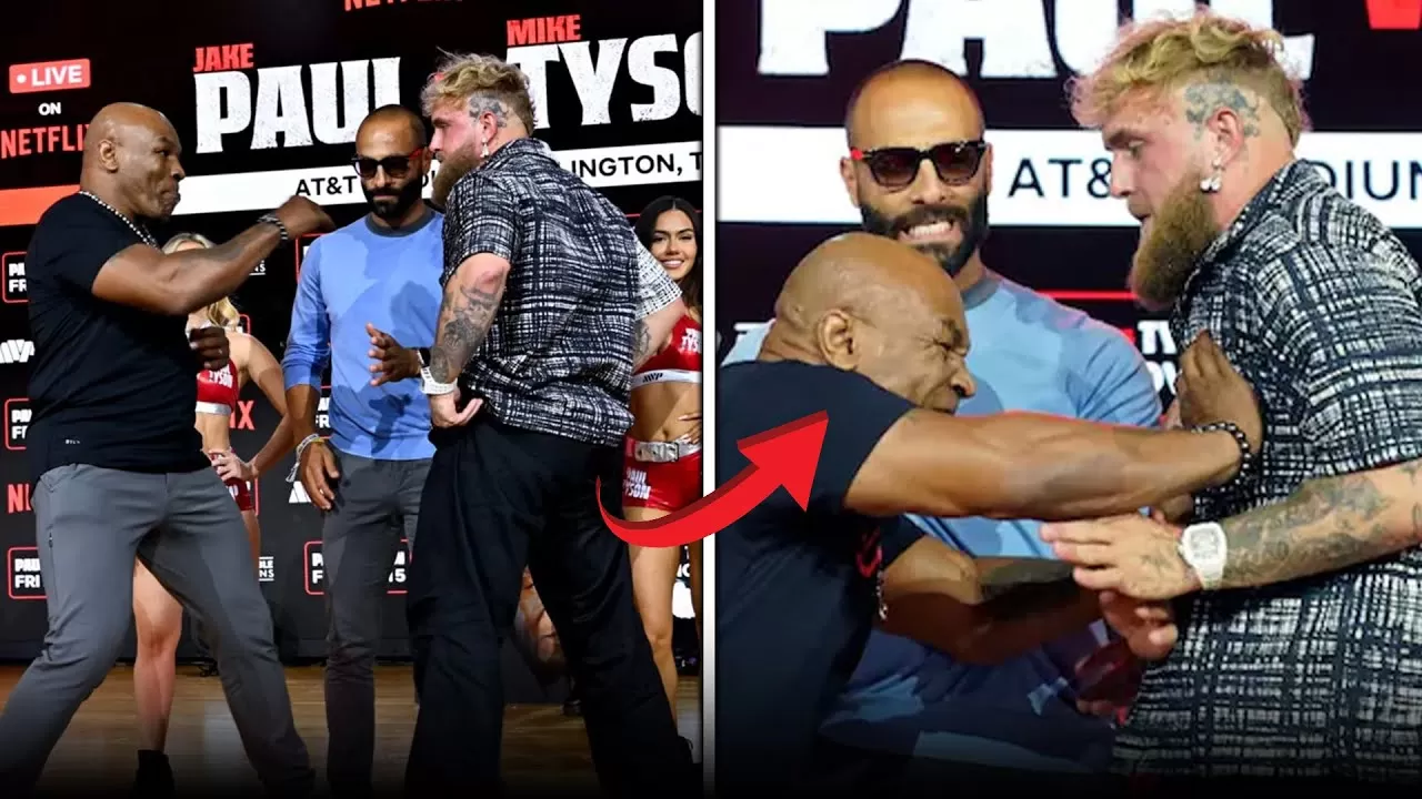 Mike Tyson golpea a Jake Paul durante una acalorada conferencia de prensa