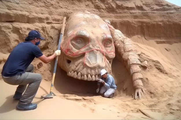 A man is digging a hole with a skull in it. | Premium AI-generated image