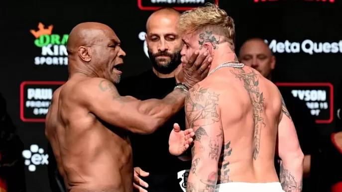 Mike Tyson slaps Jake Paul during fiery weigh-in ahead of controversial  bout | The Business Standard