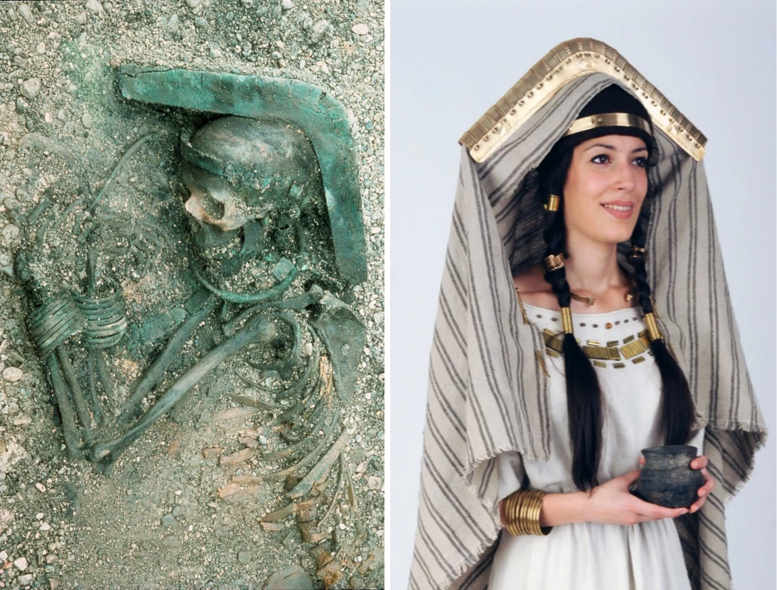 La tombe 110 d'une femme riche, du cimetière de Franzhausen I en Autriche, datant du début de l'âge du bronze. La femme, décédée il y a environ 4000 ans, a été retrouvée enterrée avec des ornements en bronze élaborés et