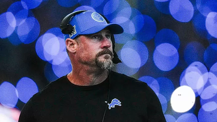 Detroit Lions head coach Dan Campbell looks on at a timeout against Chicago Bears during the second half at Ford Field in Detroit on Thursday, Nov. 28, 2024.