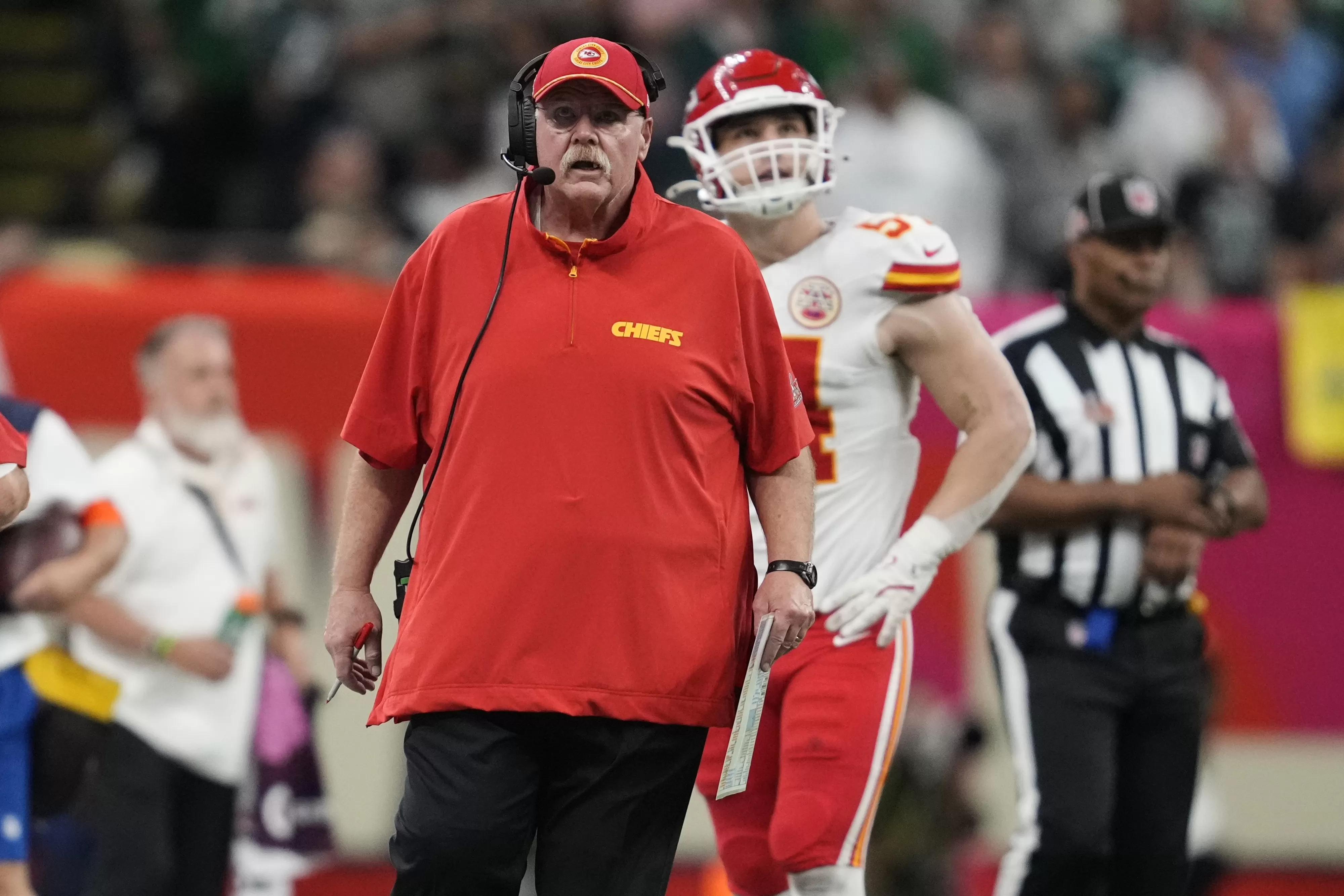 Andy Reid, Kansas City Chiefs head coach, on the sidelines.