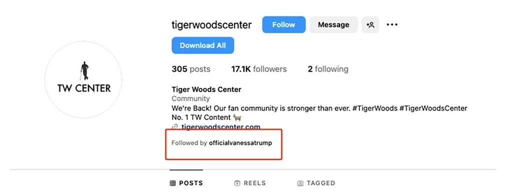 Vanessa Trump liking social media posts about Tiger Woods. 