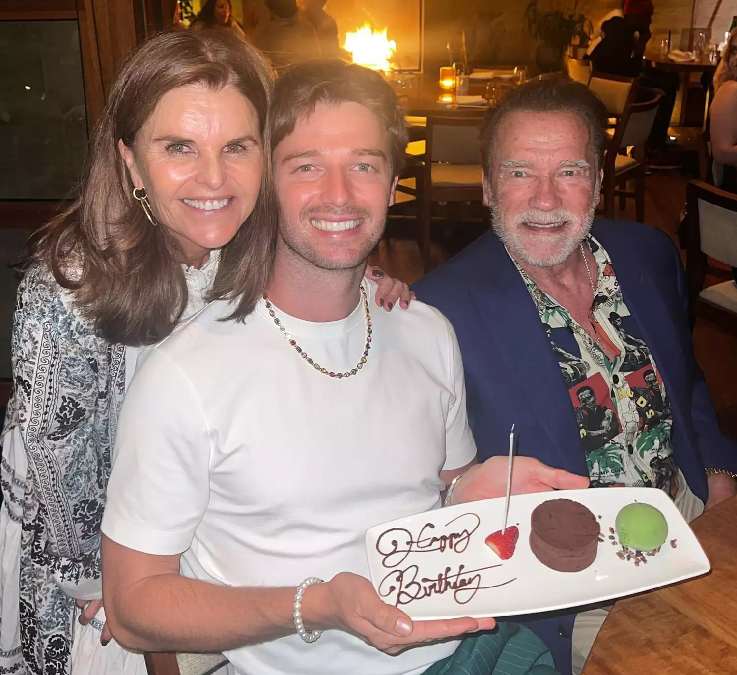 Arnold and Patrick Schwarzenegger and Maria Shriver