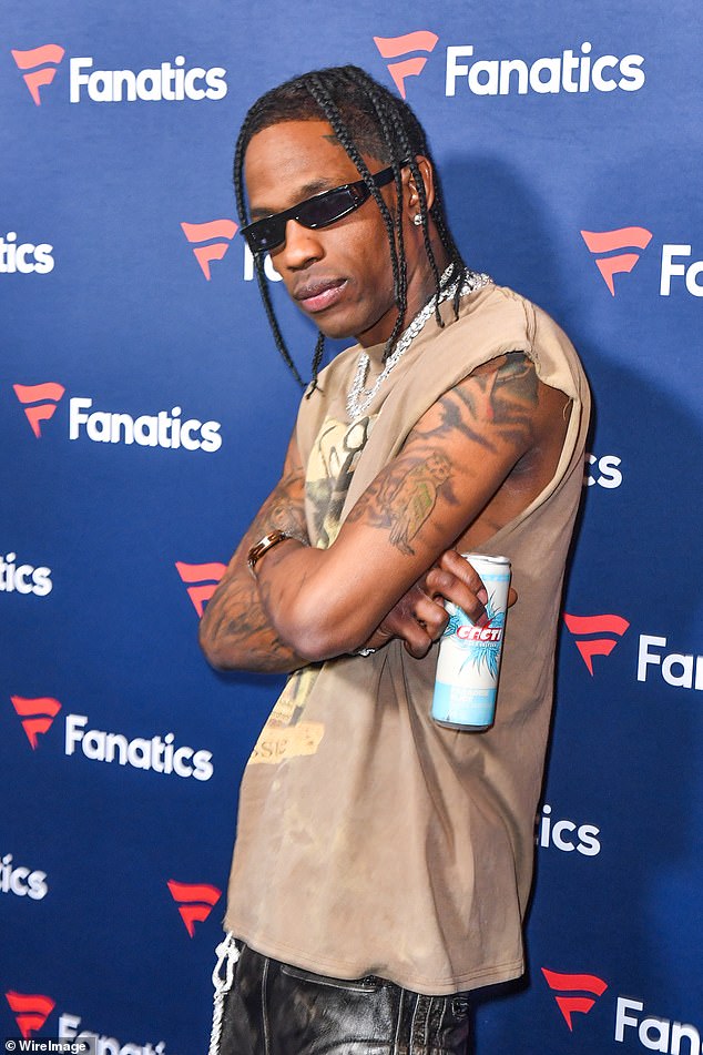 Travis Scott and Tyga — both former boyfriends of Kylie Jenner — and their entourages were reportedly involved in a brawl in Cannes, France, in the early morning hours of Friday; Scott pictured in February in Las Vegas