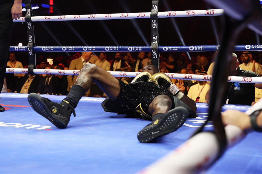 Deontay Wilder is knocked out by Zhilei Zhang on June 1, 2024. Getty Images