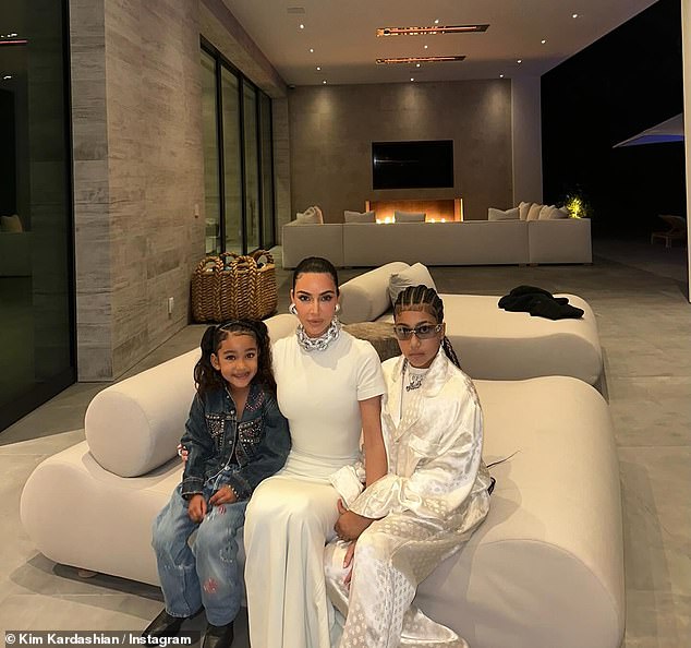 Kim Kardashian, 43, proudly posed with daughters North West, 10, and Chicago, six, as she continues to shrug off recent Lion King drama in new Instagram snaps uploaded on Sunday