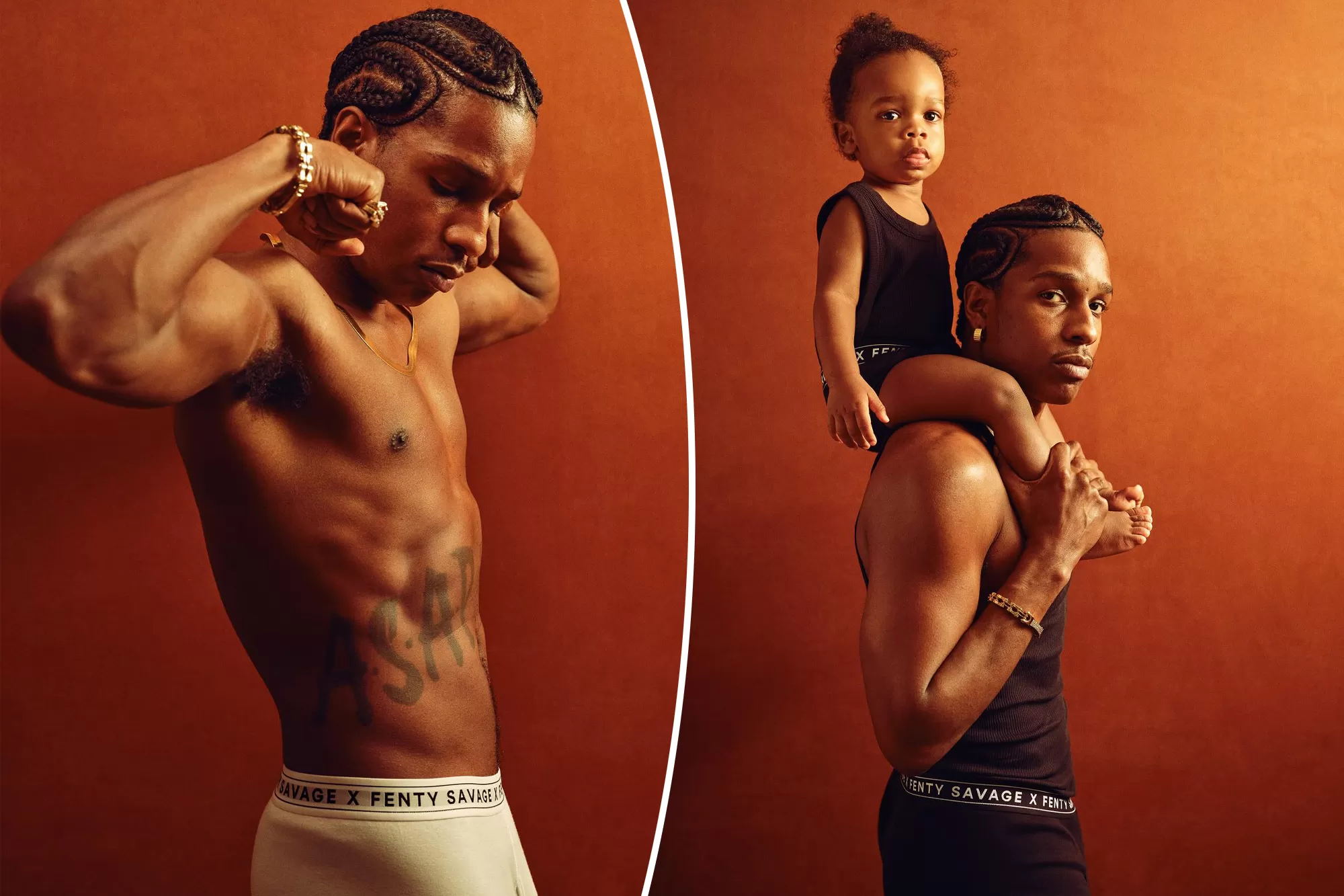 A$AP Rocky strips down to his boxers for Rihanna's Savage X Fenty ad with  baby RZA