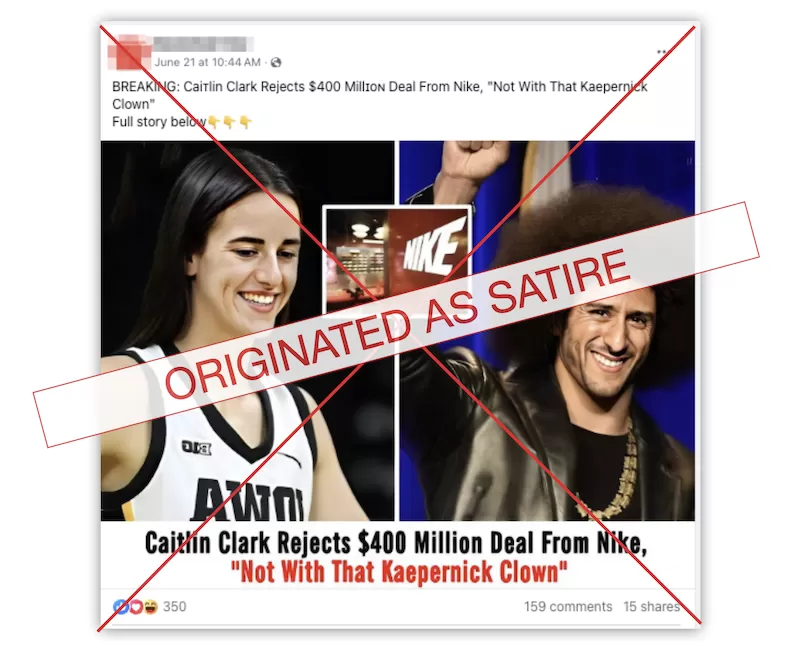 PolitiFact | No, Caitlin Clark did not turn down millions of dollars from  Nike. Claim is satire