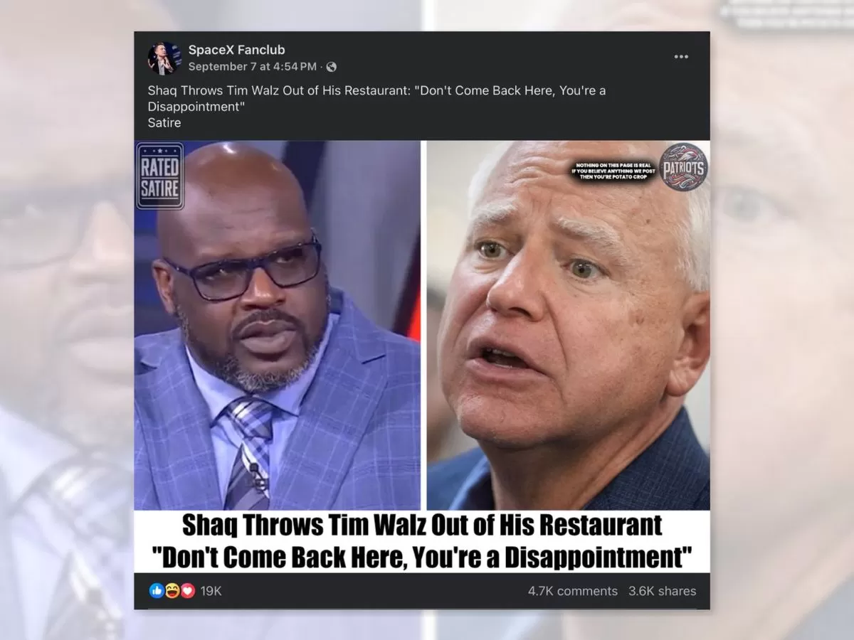 No, Shaquille O'Neal Didn't Throw Walz Out of His Restaurant | Snopes.com