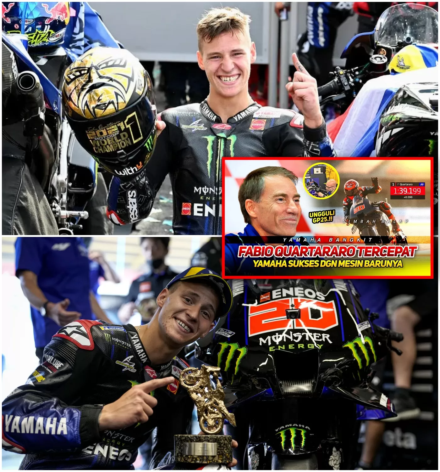 Cover Image for Fabio Quartararo Il Più Veloce🔥 Yamaha Trionfa Testando Con Successo Il Nuovissimo Motore Potente Yzr M1 Nei Test Di Barcellona