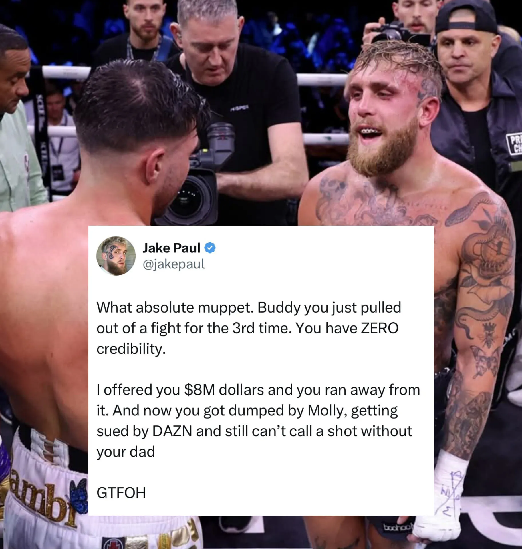 Jake Paul Responds To Tommy Fury For A Rematch And Calls For An $8 Million Fight In The First 15 Minutes In The Ring