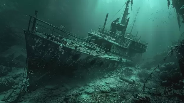 Haunted Shipwreck Underwater AI generated | Premium AI-generated image