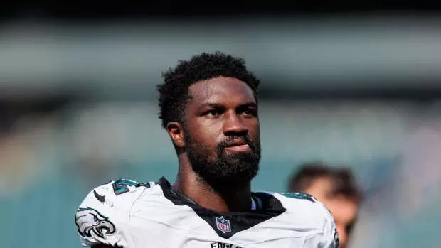 Philadelphia Eagles linebacker Oren Burks (42) walks off the field after the game against the Minnesota Vikings at Lincoln Financial Field.