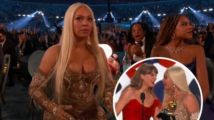 Beyoncé's shocked face goes viral after winning country album award at Grammys; Taylor Swift presents award