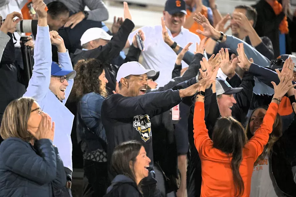 Tiger Woods cheers on daughter Sam during Benjamin's girls soccer state championship on Mar. 1, 2025.