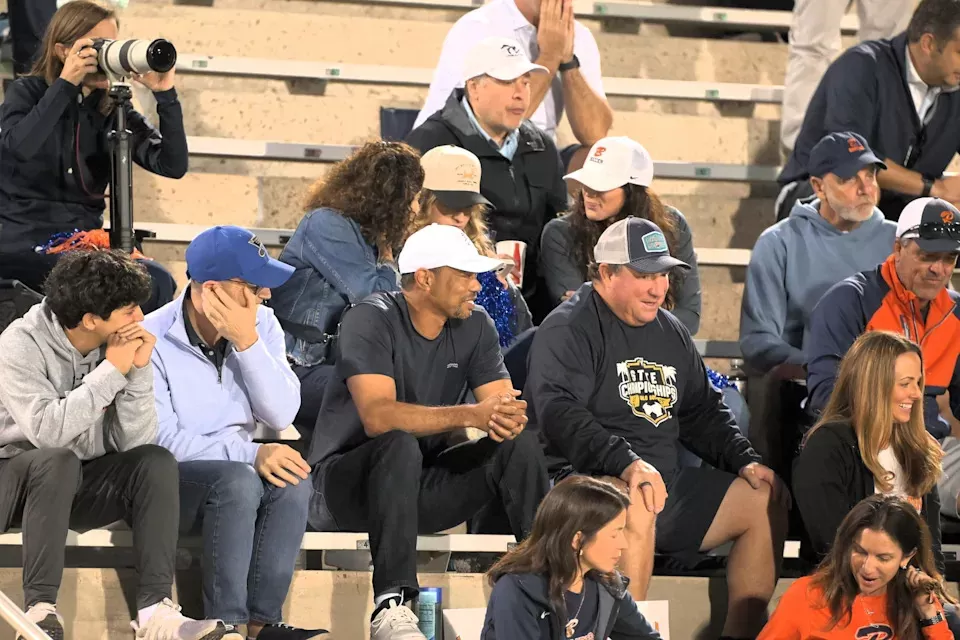 Tiger Woods cheers on daughter Sam during Benjamin's girls soccer state championship on Mar. 1, 2025.