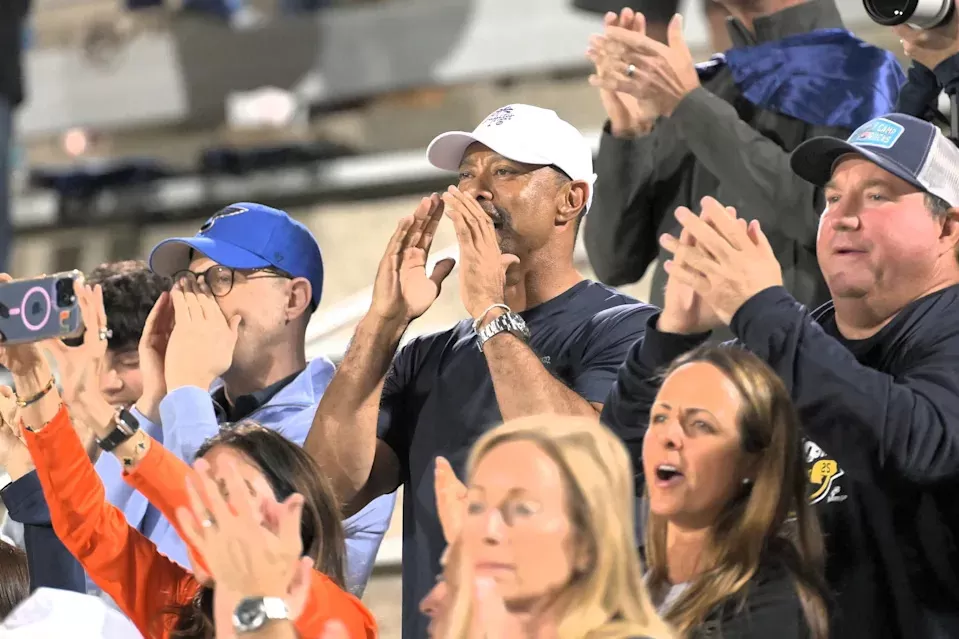 Tiger Woods cheers on daughter Sam during Benjamin's girls soccer state championship on Mar. 1, 2025.