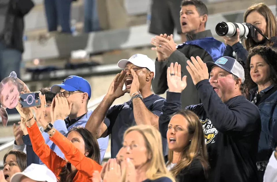 Tiger Woods cheers on daughter Sam during Benjamin's girls soccer state championship on Mar. 1, 2025.