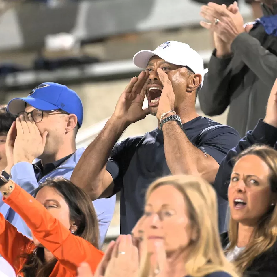 Tiger Woods cheers on daughter Sam during Benjamin's girls soccer state championship on Mar. 1, 2025.