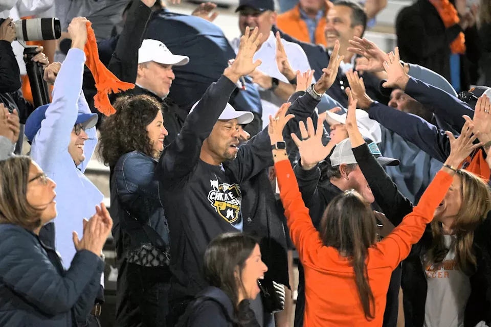 Tiger Woods cheers on daughter Sam during Benjamin's girls soccer state championship on Mar. 1, 2025.