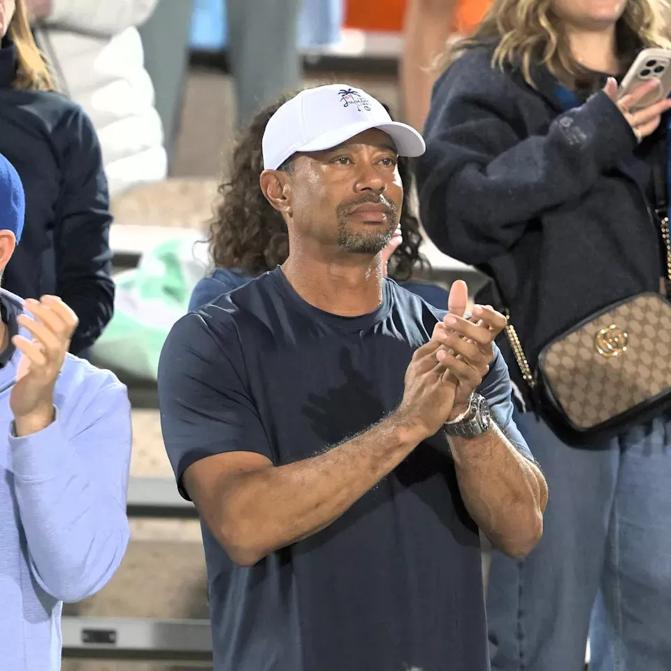 Tiger Woods cheers on daughter Sam during Benjamin's girls soccer state championship on Mar. 1, 2025.