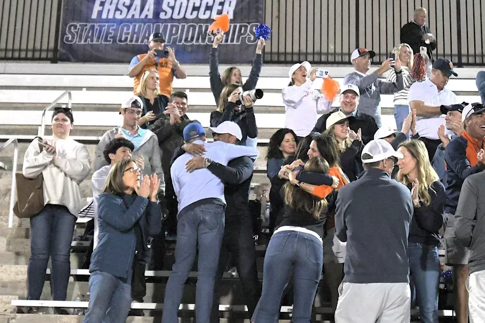 Tiger Woods cheers on daughter Sam during Benjamin's girls soccer state championship on Mar. 1, 2025.