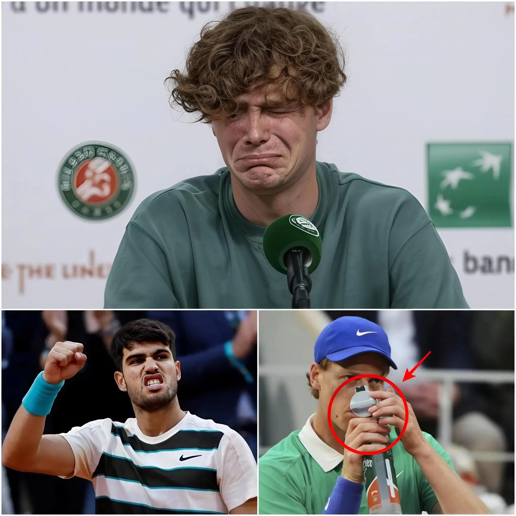 Cover Image for Carlos Alcaraz accuses Jannik Sinner: “He had a sudden burst of energy after drinking water; I almost lost!” Alcaraz demands a test, and the results leave the organizers speechless.