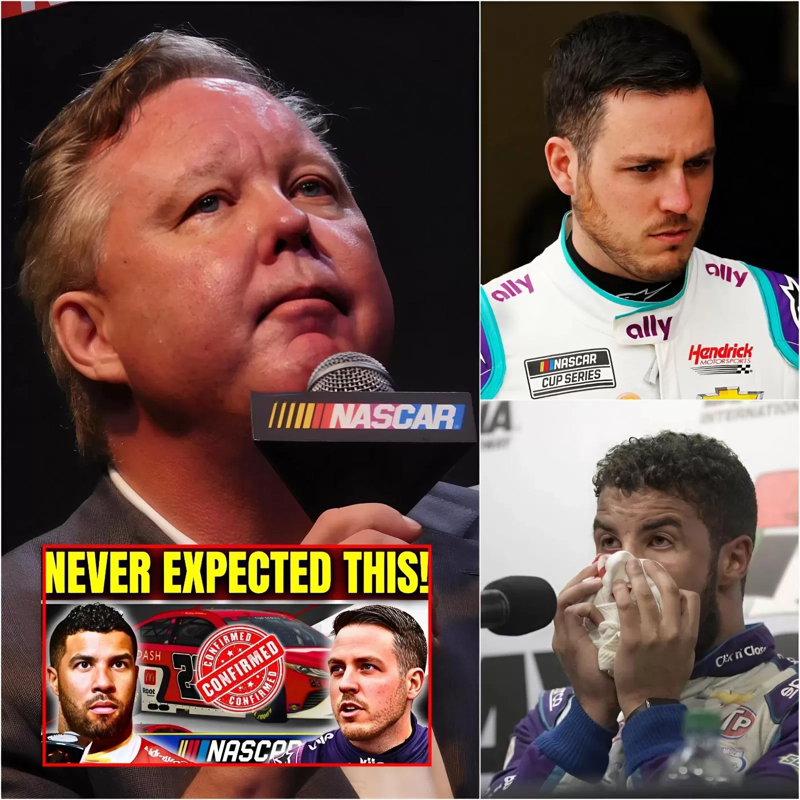 Cover Image for 10 MINUTES AGO!! NASCAR ANNOUNCES EXTREMELY TERRIBLE NEWS FOR ALEX BOWMAN AND BUBBA WALLACE!