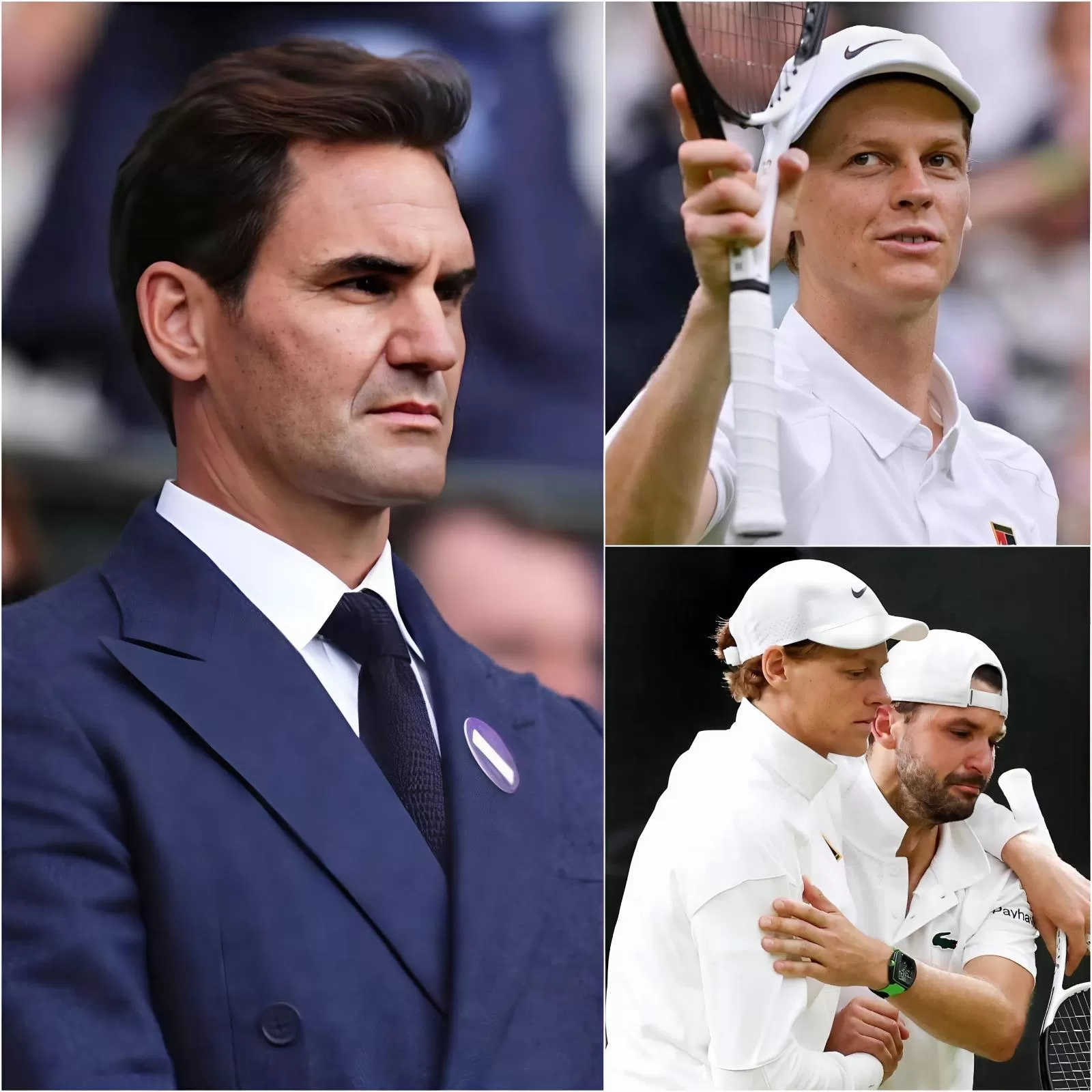 Cover Image for “Are Italians really like this?” – Roger Federer stunned Wimbledon with a BOLD statement during Jannik Sinner’s third set. Despite the risk of elimination, he chose to help injured Grigor Dimitrov. Moments later, Dimitrov spoke up to defend Sinner with a simple 15-word phrase that left fans and Federer himself speechless.