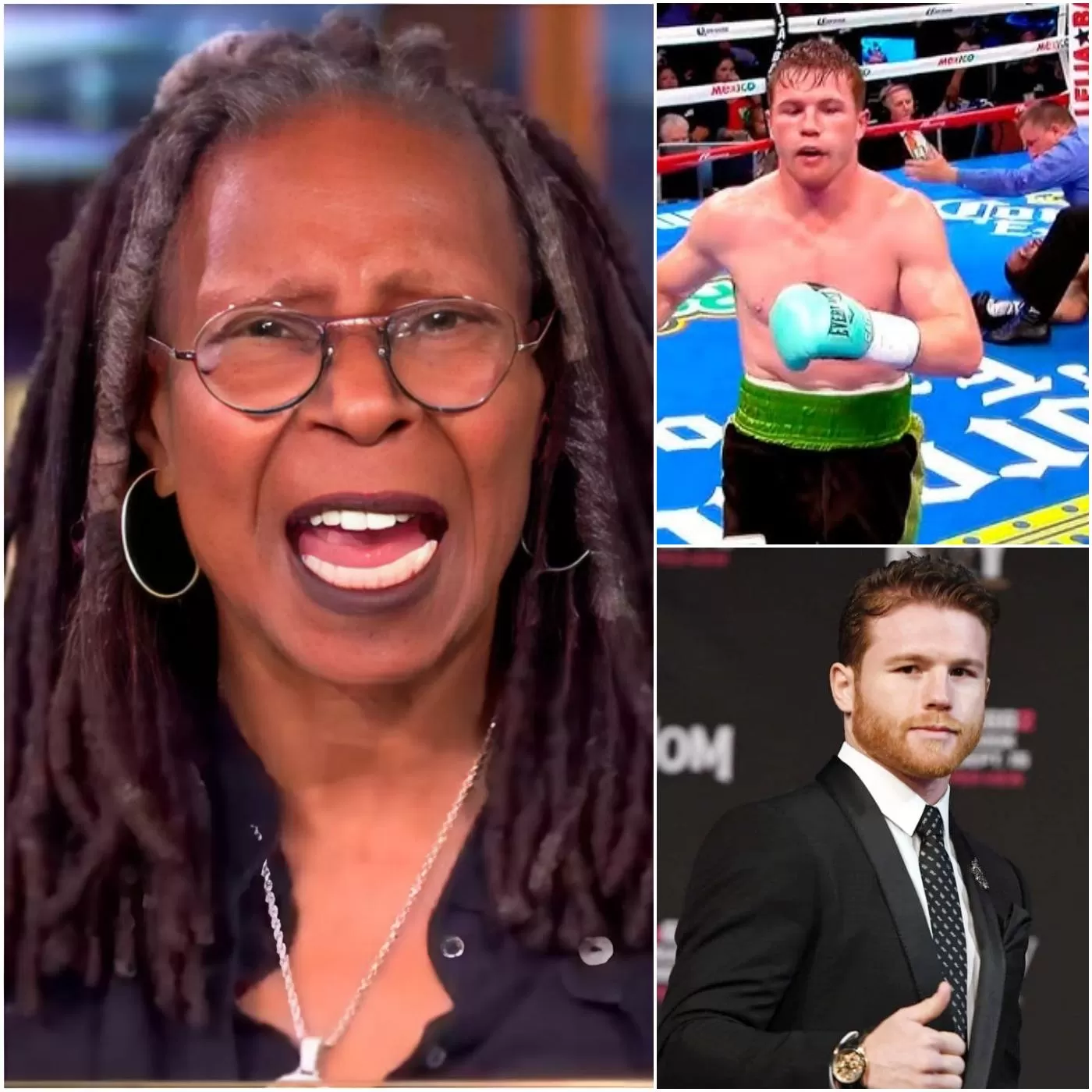 Cover Image for “Solo es un boxeador”. Esas fueron las palabras exactas de Whoopi Goldberg, y el estudio estalló de inmediato. Los aficionados al boxeo comenzaron a susurrar y se desató una pelea. Goldberg mostró indiferencia ante los logros de Canelo Álvarez al traer la gloria a México, menospreciando al boxeador de 35 años en vivo. Apenas diez minutos después de terminar el programa, Canelo publicó una respuesta de solo diez palabras, pero fue suficiente para que Goldberg se sonrojara y sembrara el pánico en las redes sociales.