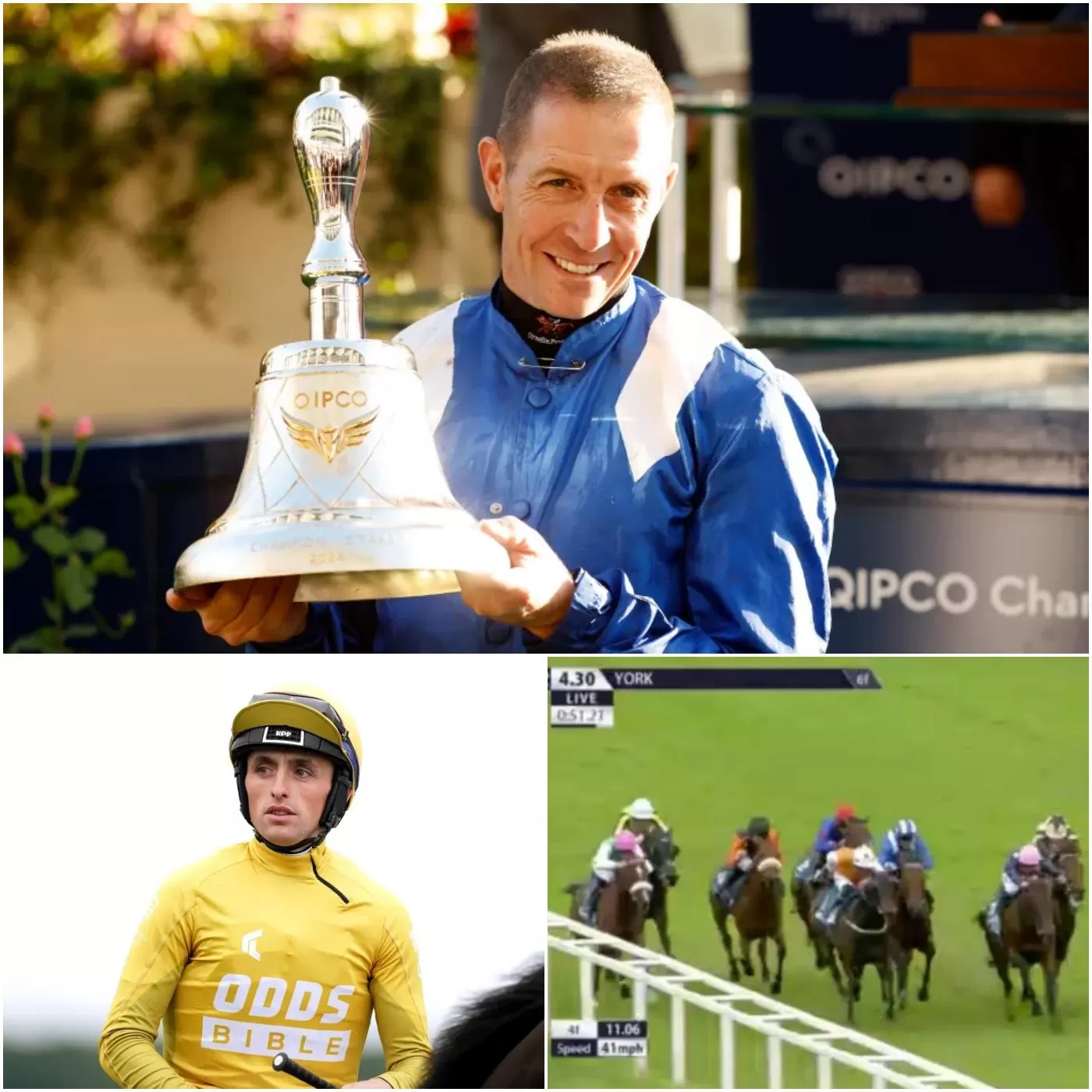 Cover Image for BREAKING NEWS! Riders Jim Crowley and Trevor Whelan have been taken to hospital after two horses suffered a “horrific” fall that caused major delays at York